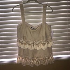Mestiza New York White Tassel Cream Top